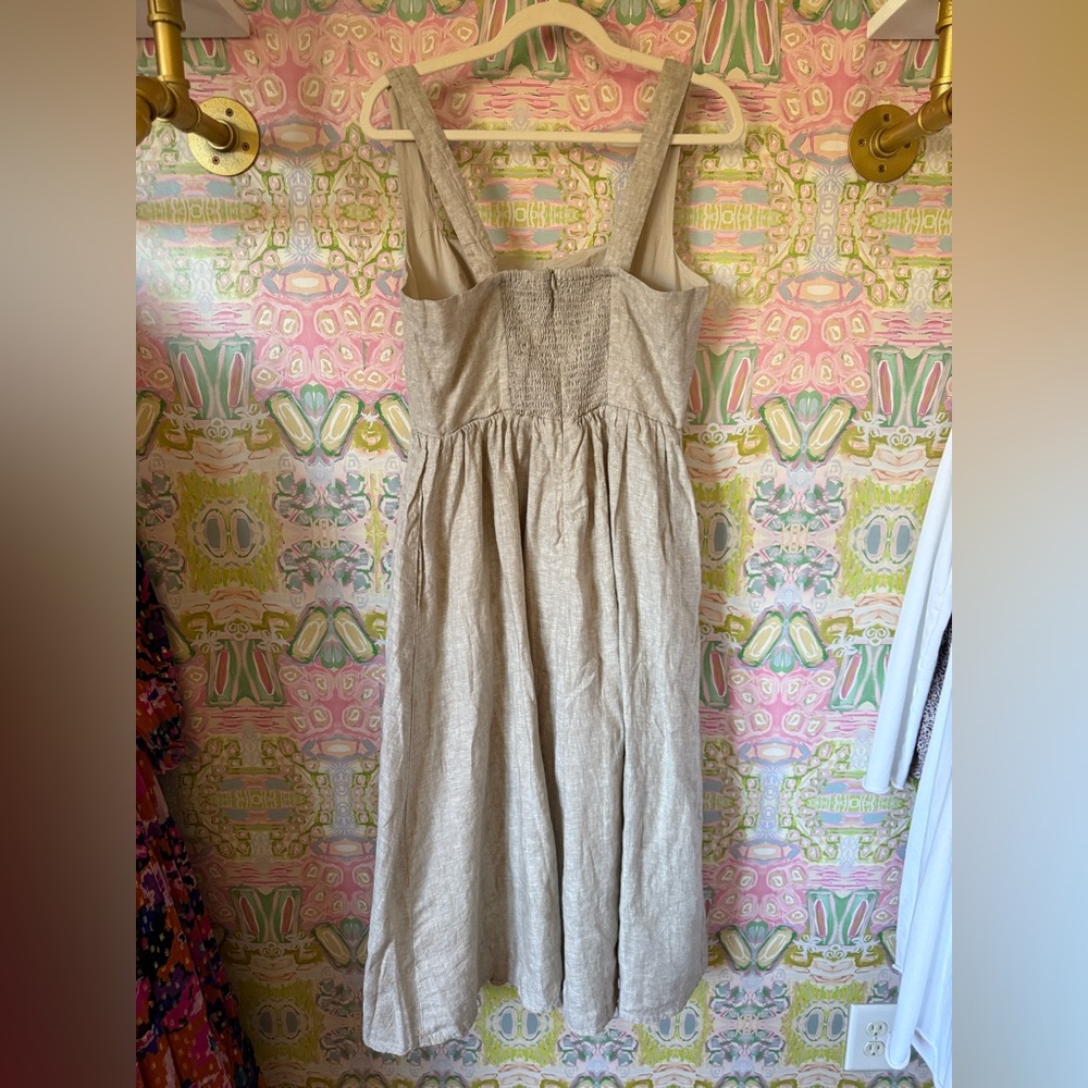 NWT Quince 100% European Linen Fit & Flare Midi Dress Flax Tan - Picture 9 of 9